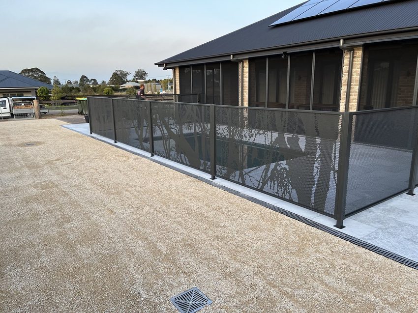 Australiana perforated pool fence in Textured Black, Newcastle backyard
